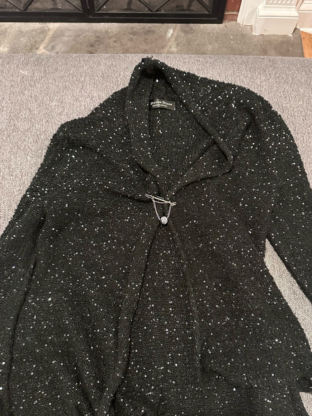 Donna Karan Black Sequin Shawl-Collar Shrug